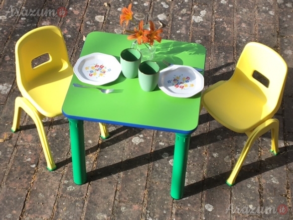 tavolo verdemela tutticolori + 2 sedie - nuovo