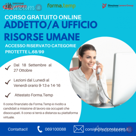 CORSO GRATUITO ONLINE ADDETTO/A UFFICIO RISORSE  UMANE