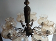 Lampadario in ottone e Vetro inciso 8 bracci