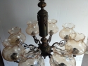 Lampadario in ottone e Vetro inciso 8 bracci