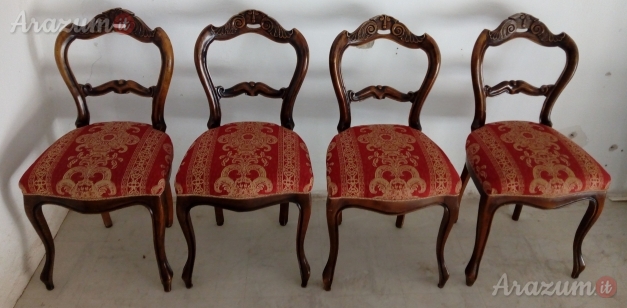 Sedie stile Luigi XVI in Legno Noce 4 pz imbottite