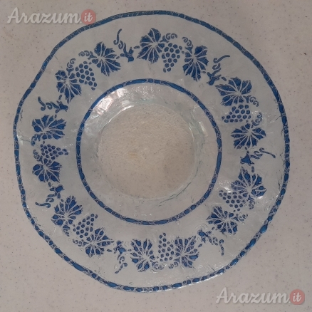 Piatto Vetro Murano a uva e foglie blu