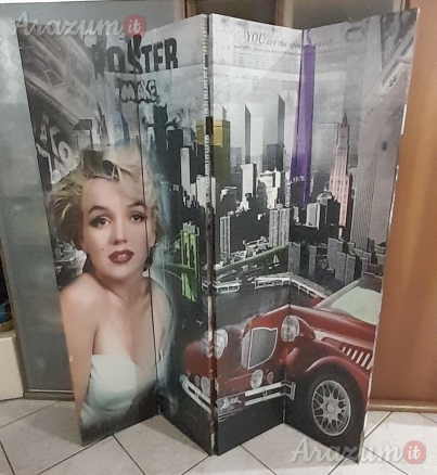 Paravento Separè divisorio Marilyn Monroe in 4 pannelli richiudibile