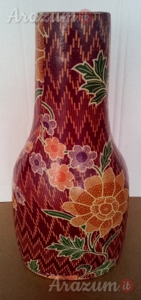 Vaso in legno decorato per fiori da tavolo forma piatta ovale liscia