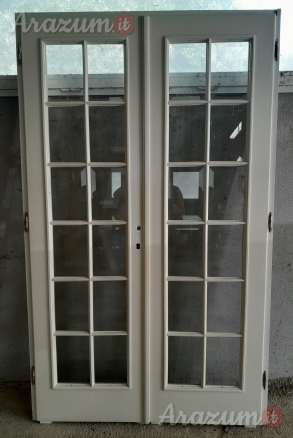 Porta con vetri doppia in legno laccata bianco opaco