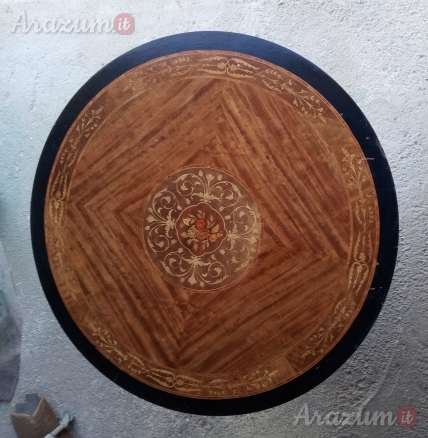 Piano Tavolo legno Intarsiato diametro 110 x 2 cm.