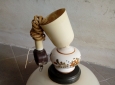 Lampadario in Vetro e Ceramica con attacco per lampadine E 27 diametro campana 35 cm.