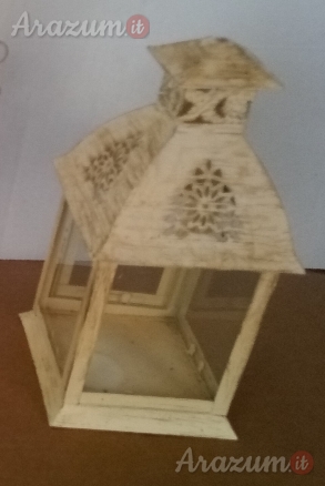 Lanterna in Metallo e Vetro Stile Shabby Sbiancata sportello laterale
