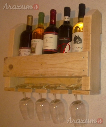 Porta bottiglie e calici in legno da parete.NUOVI