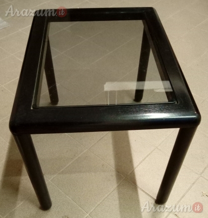 Tavolinetto basso in Legno e Vetro Fumè temperato laccato Nero