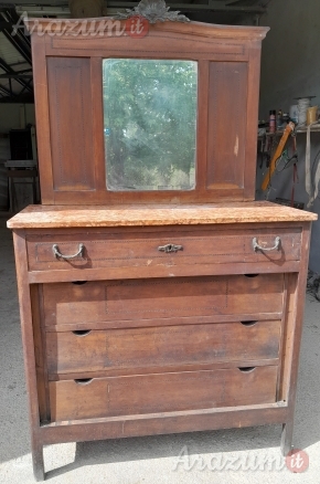 Cassettone Comò Specchiera Antico in legno con piano di pietra