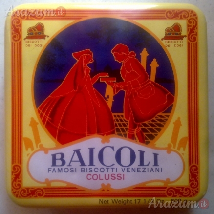 Scatola latta quadrata della Baicoli famosi biscotti veneziani Colussi