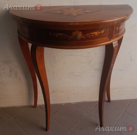 Consolle Antica XVIII SECOLO a mezza Luna in legno di Noce con un cassetto