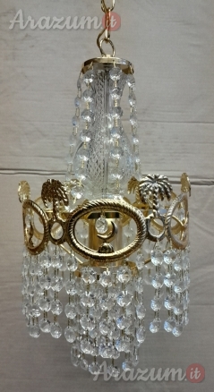 Lampadario In Ottone e Cristallo Vintage in stile impero.