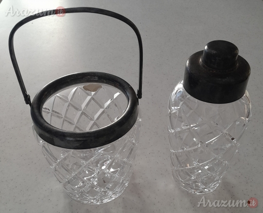 Cestello Porta Ghiaccio più Shaker da Cocktail in Cristallo molato a mano Vintage