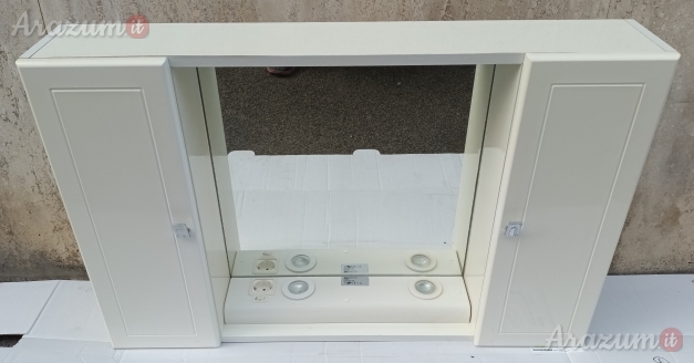 Pensile da bagno Bianco semi-lucido con specchio centrale, due ante laterali