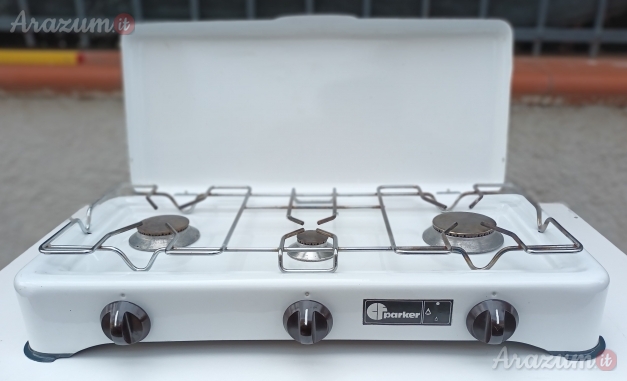 Fornello portatile a gas 3 fuochi marca Parker smaltato Bianco
